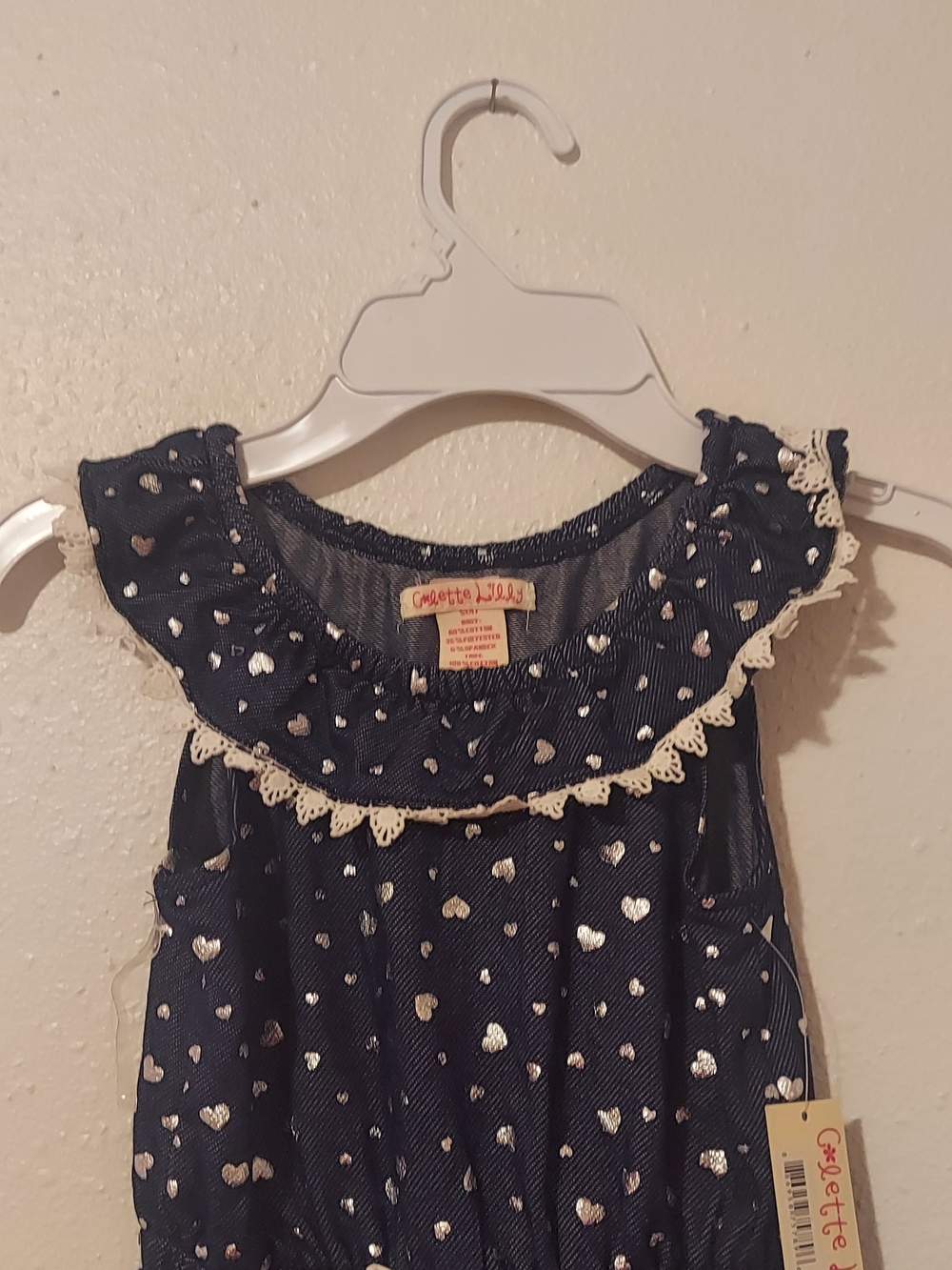 Navy Heart Print Ruffled Romper - Picture 4 of 5